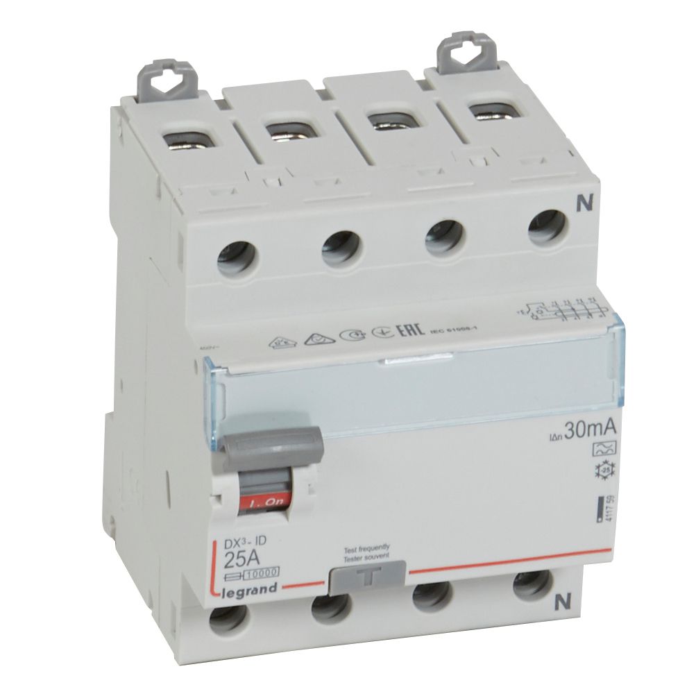 RCD DX³-ID - 4P 400 V~ neutral right hand side - 25 A - 30 mA - A 