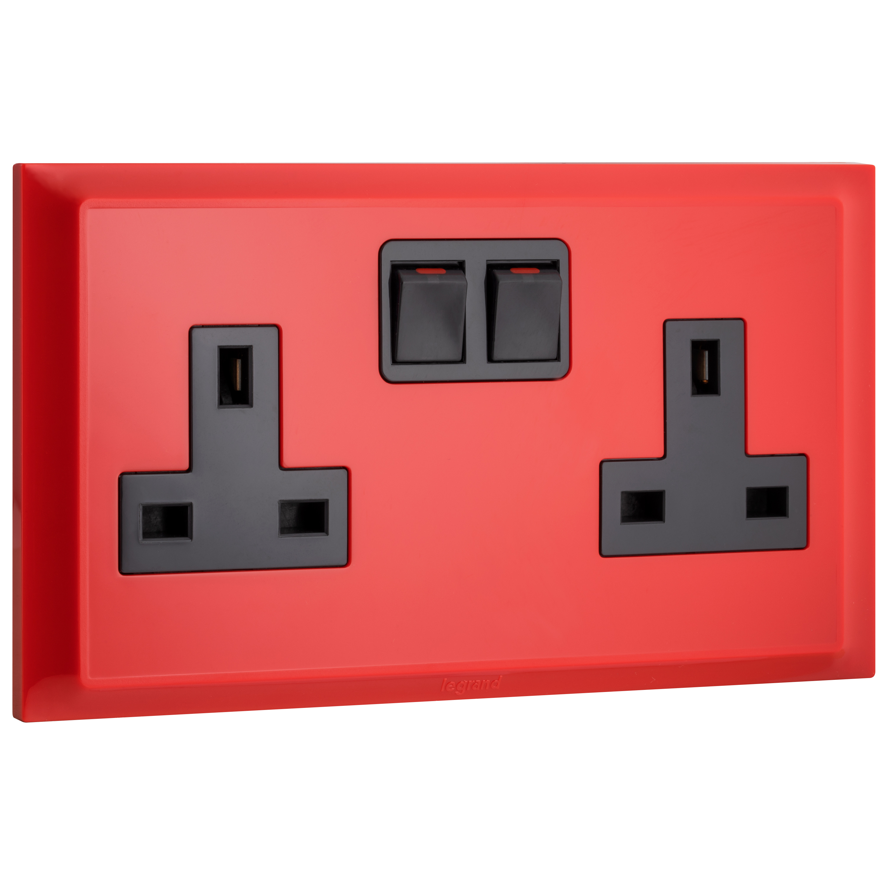 Outlet Red Button Belanko S - 2 gang single pole British standard switched socket outlet ...