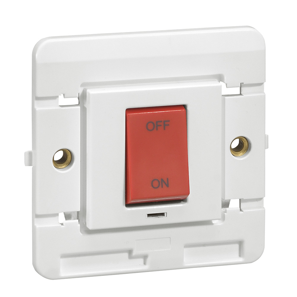 45 A white rocker switch with red operator - Flush-mounted - Glow lamp ...