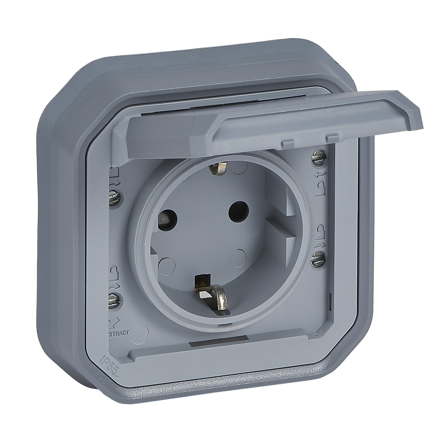 Plexo German standard socket outlet with screw terminals - grey