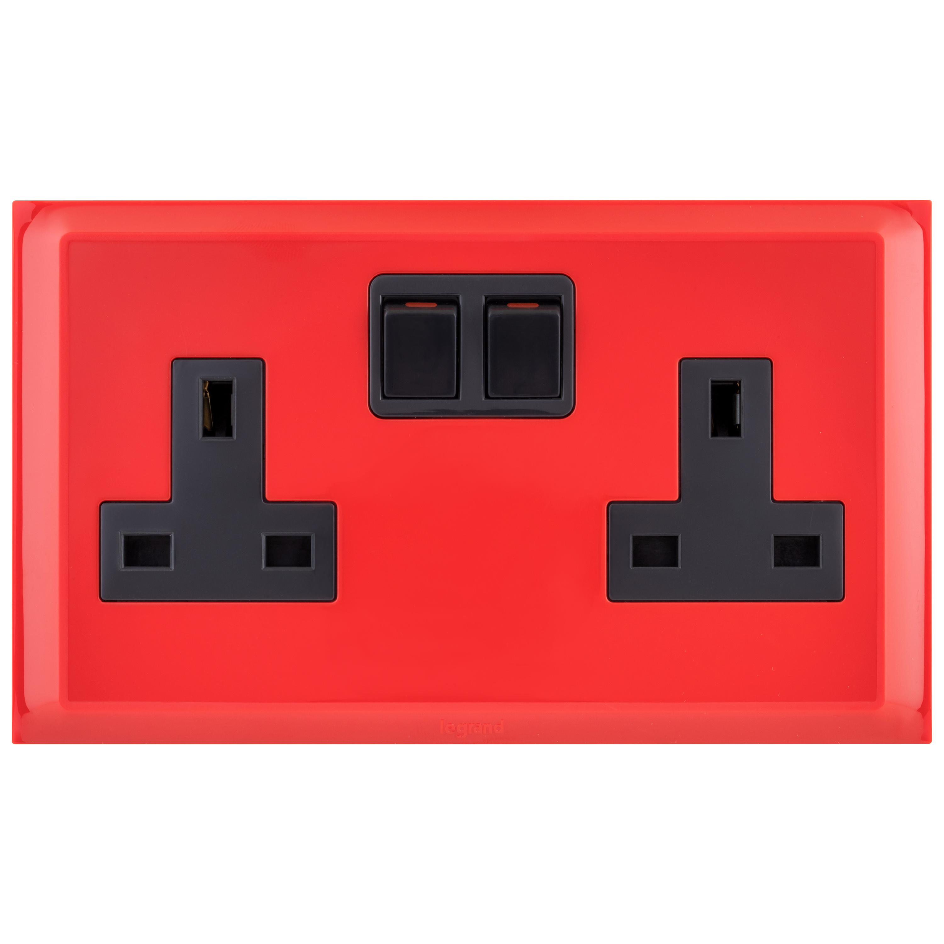 Inboard Rocker Belanko S 2 gang single pole BS switched socket outlet + red neon and ...