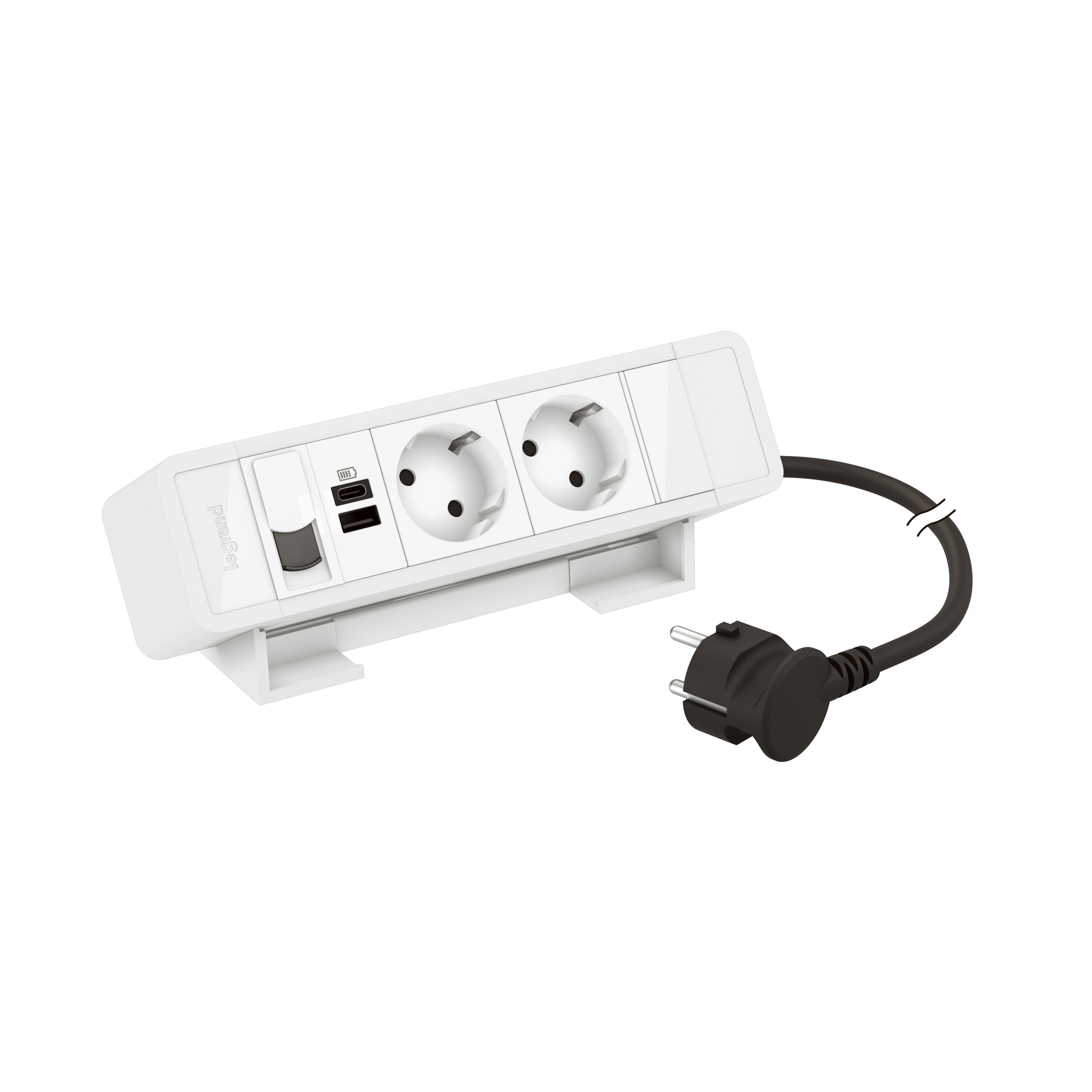 Multiprise équipée de 2 prises Schuko, 1 chargeur USB A+C 15W, 1 RJ45 ...