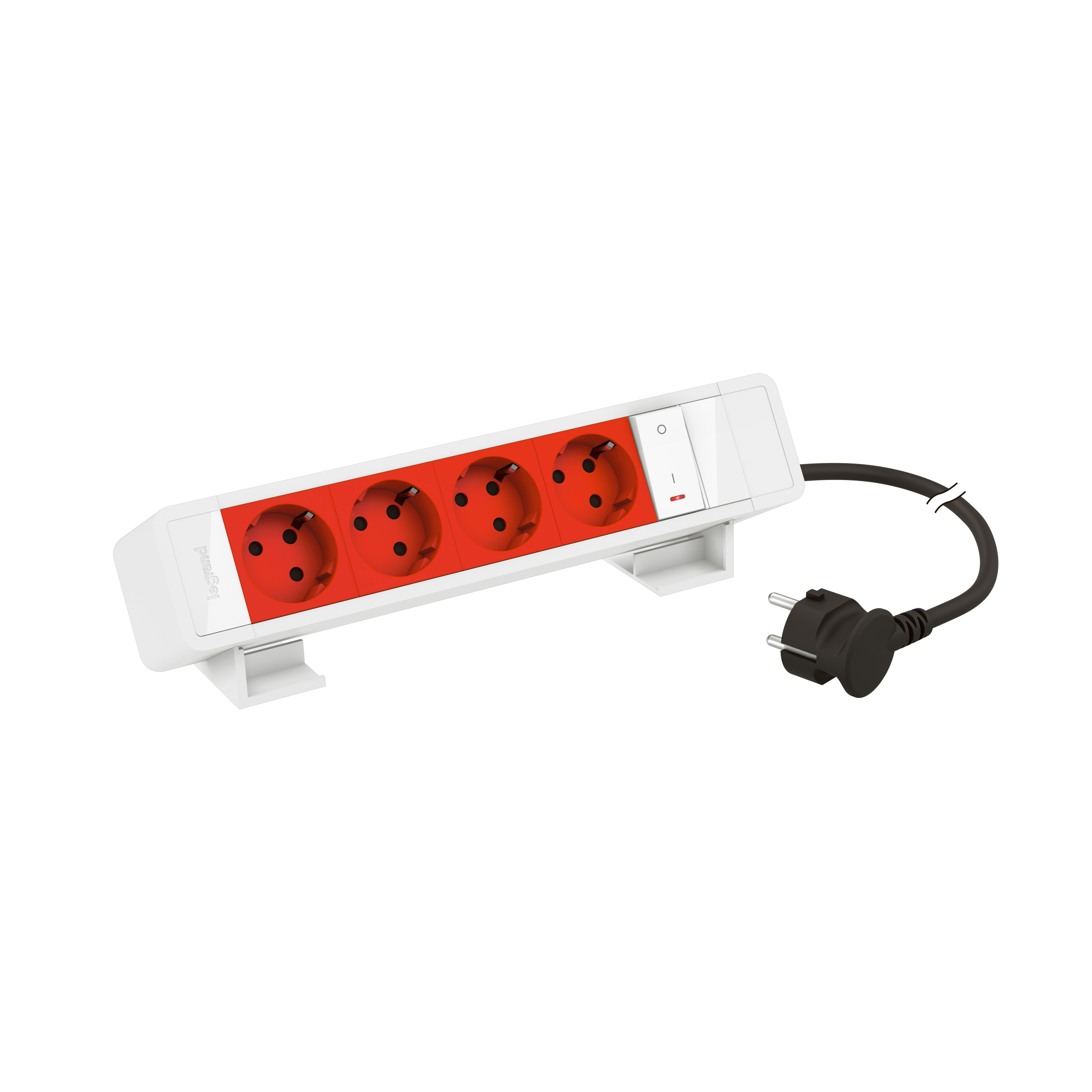 Regleta Multitoma Legrand Extradelgada - 4 Tomas 2P+T 16A, Cable 3m, Blanco/Gris, Con Toma A 90° Para Cargadores Grandes