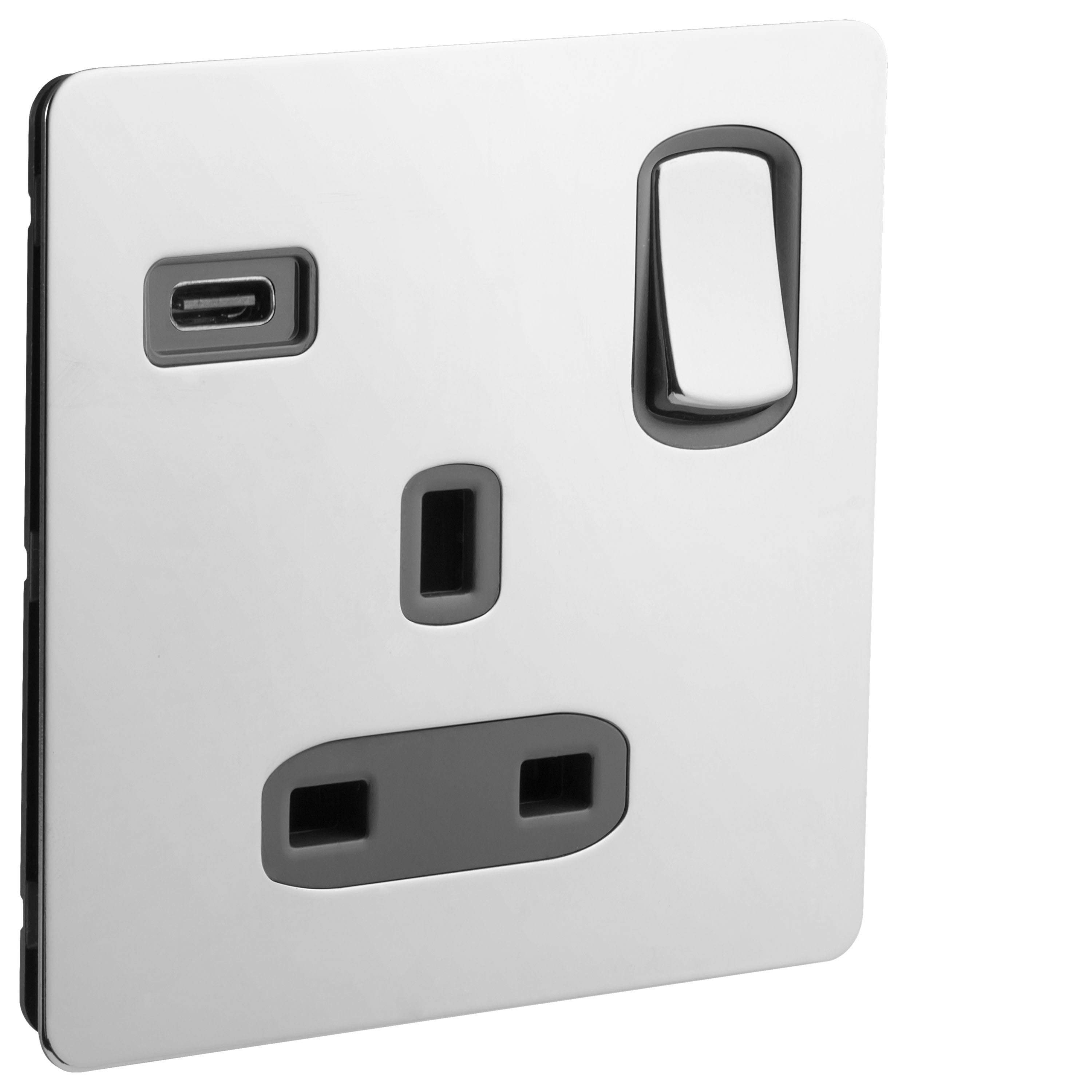 Synergy Socket Synergy Sleek Double Pole Switched Socket Outlet + Blue LED Power ...