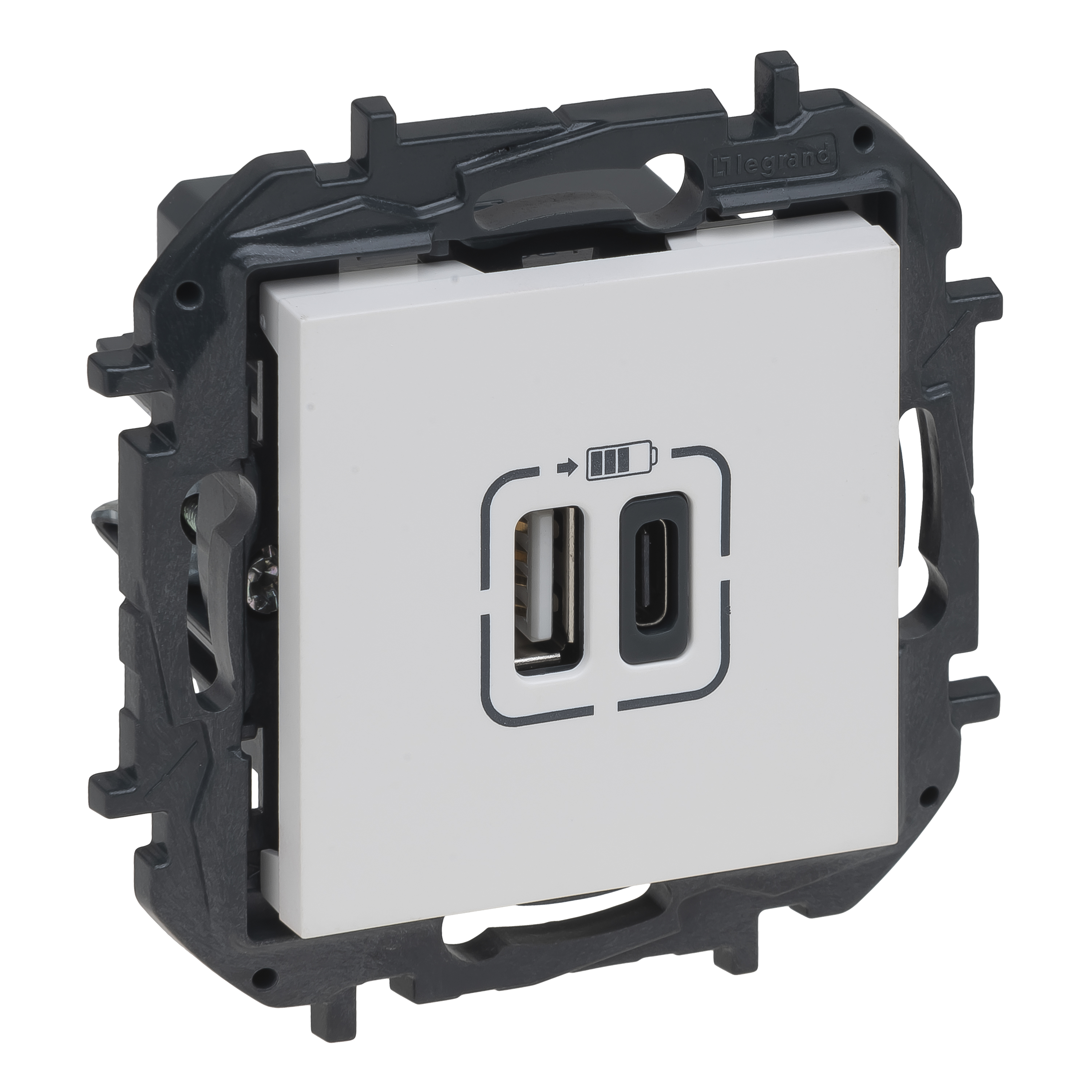 NiloéStep USB töltőaljzat A+C 3000mA/ 5V süllyesztett fehér IP40 LEGRAND