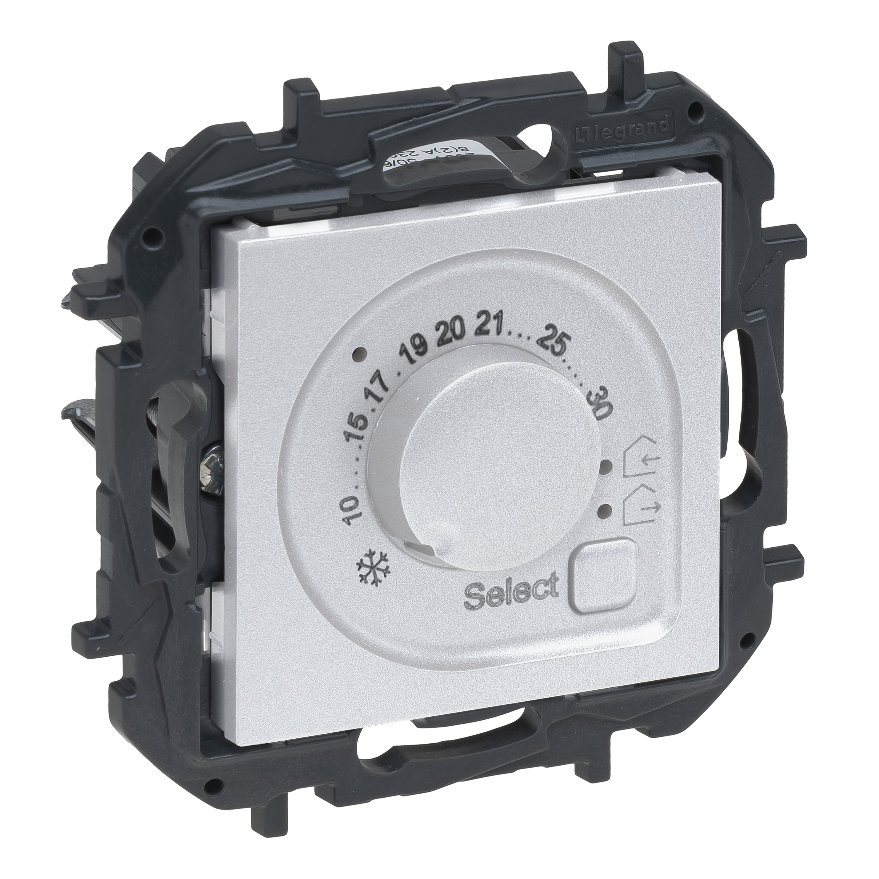 NiloéStep szobatermosztát alumínium süllyesztett 10-30°Cméréstartomány 8A/ 250V 230VAC LEGRAND