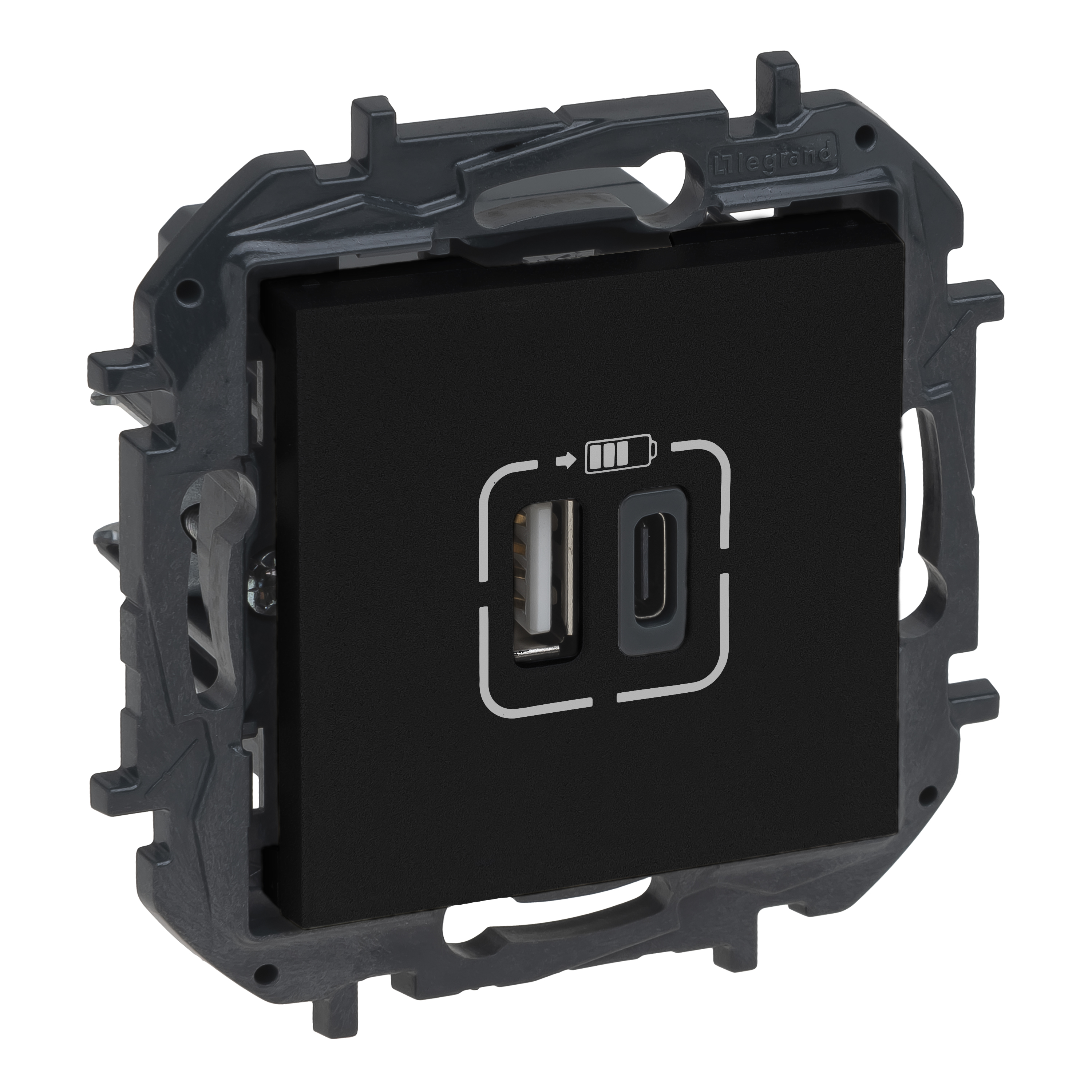 NiloéStep USB töltőaljzat A+C 3000mA/ 5V süllyesztett fekete IP40 LEGRAND