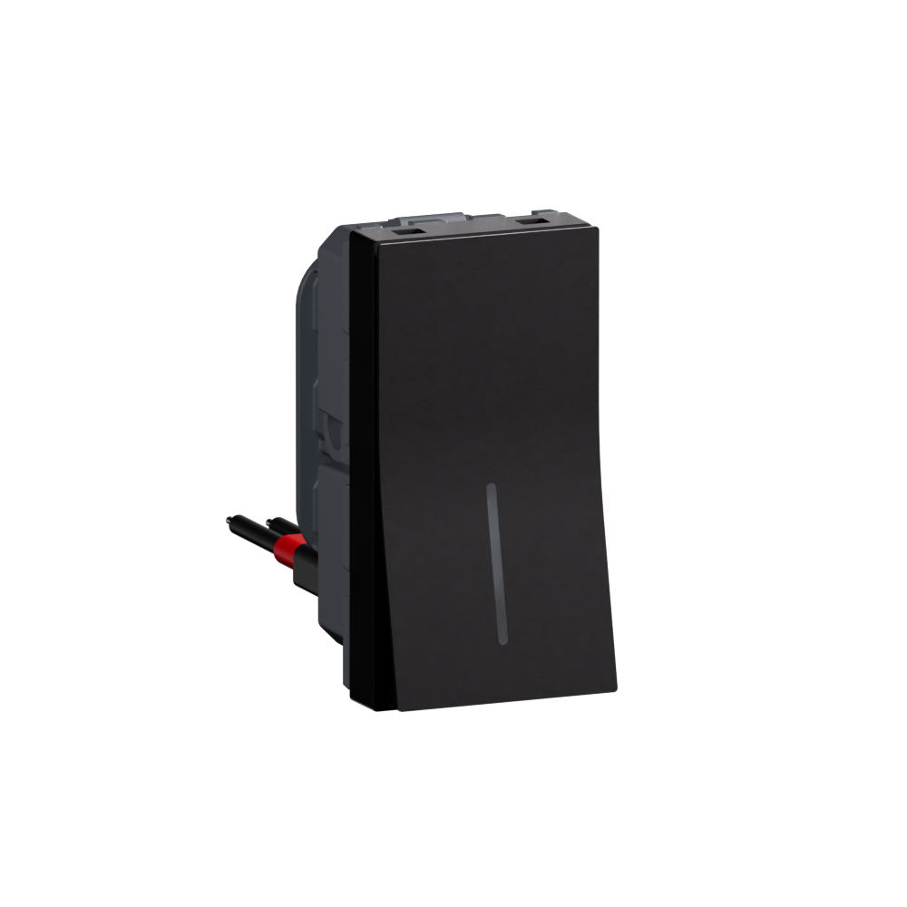 1 module 2 way 16AX single pole switch with indicator matt black - 230V ...