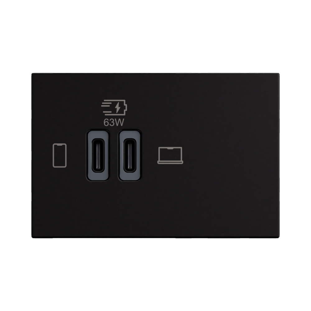 Arteor Advance - 3 modules 2 USB C+C power delivery 63W charger matt ...