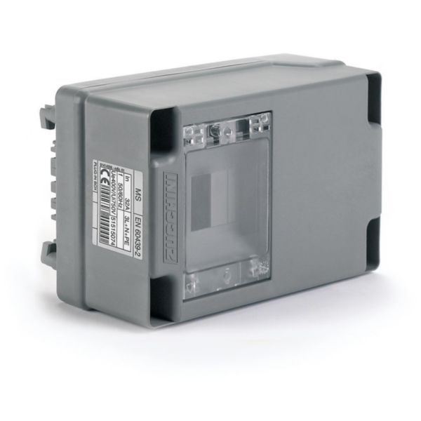 Empty tap-off box long with transparent door for MS with DIN35 rail 4 modules - In=32A