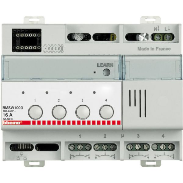Actuator ON/OFF, “Zero Crossing” technology, 4 output 16A max. at 230Vac,power supply 100/240Vac