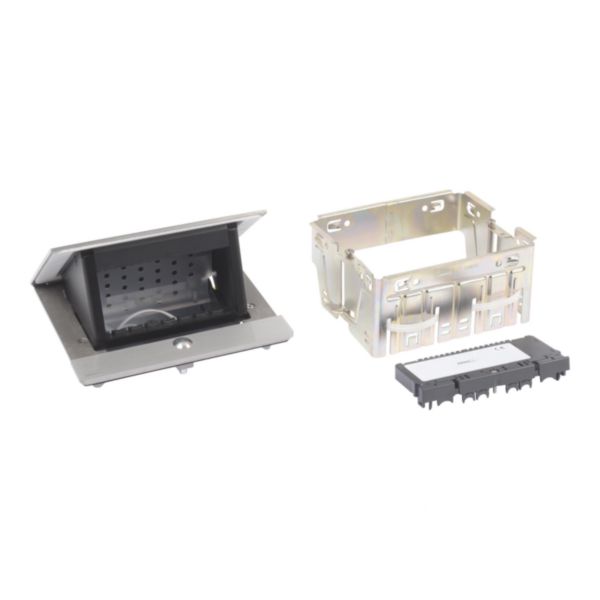 Pop-up - For flush mounting in furniture. 4 modules - Cover finish Brushed aluminum (IP44)