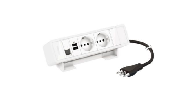 Desktop multi-outlet extensions equipped  with MatixGO power sockets, USB chargers and RJ45 connectors - 8 modules - Color: white