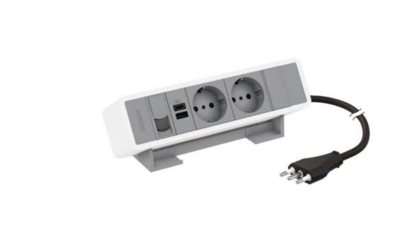 Desktop multi-outlet extensions equipped  with MatixGO power sockets, USB chargers and RJ45 connectors - 8 modules - Color: white