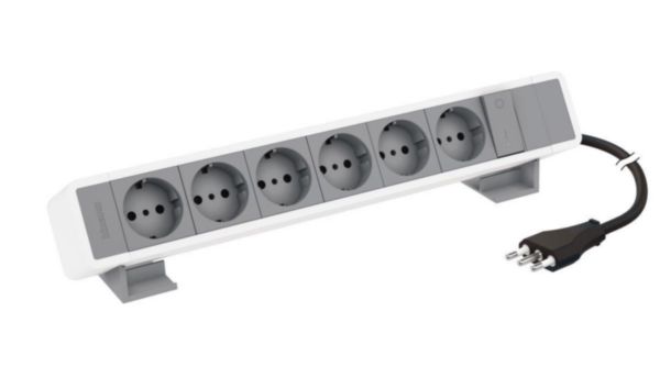 Desktop multi-outlet extensions equipped  with MatixGO power sockets and two-pole switch - 12 modules - Color: grey