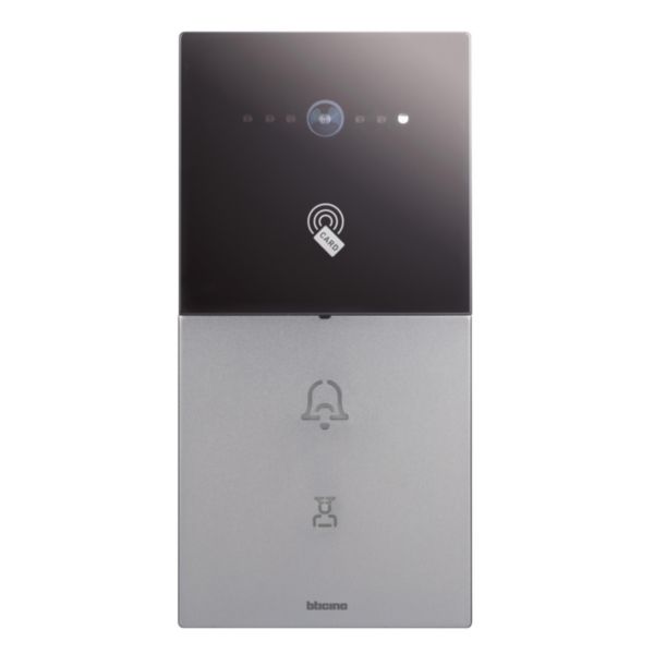 Small video entrance panel with badge reader and capacitive key for call