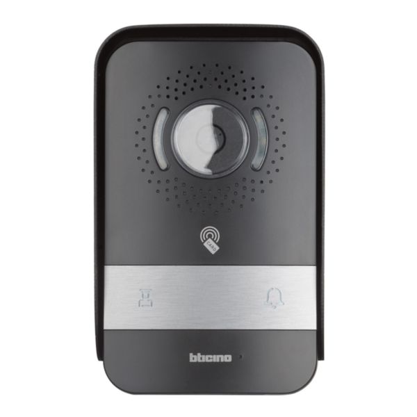 Small video entrance panel with badge reader and key for indoor unit and guard station calls
