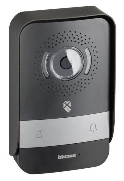 Small video entrance panel with badge reader and key for indoor unit and guard station calls