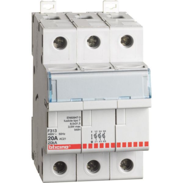 Fuse carrier 3P - 20A - 400V - fuses type T (8.5x31.5 mm) - 3 modules