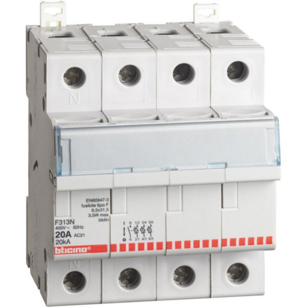 Fuse carrier 3P+N - 20A - 400V - fuses type T (8.5x31.5 mm) - 4 modules