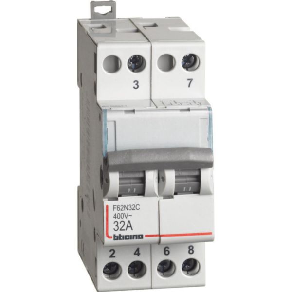 2-way switch with zero central 2NO - 32A - 230/400V - 2 modules