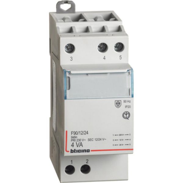 Single-phase safety transformer - voltage from 230Vac to 12/24Vac - 4VA - 2 modules