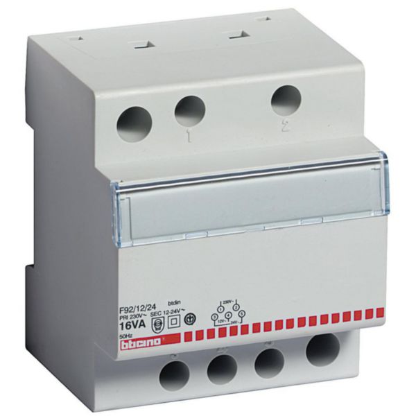 Single-phase safety transformer - voltage from 230Vac to 12/24Vac - 16VA - 4 modules