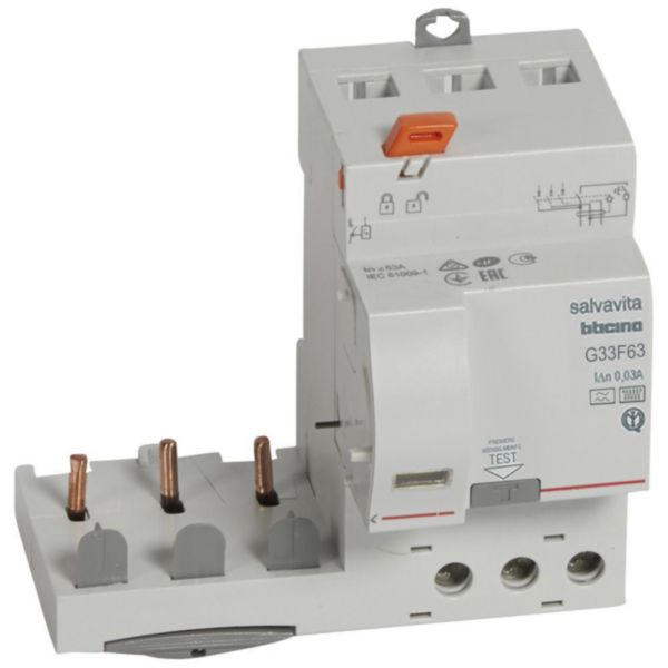 Earth leakage module 3P - type F - In= 63A - Idn= 30mA - Vn= 400Vac