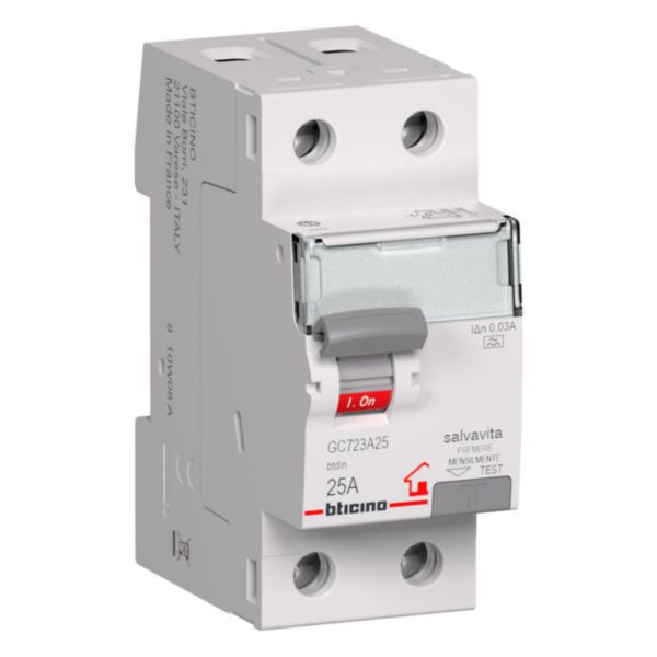 Earth leakage circuit breaker 2P - type A - In= 25A - Idn= 30mA - Vn= 230/400Vac - 2 modules