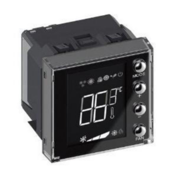 Flush mounted thermostat with backlit display for the management of different types of systems.