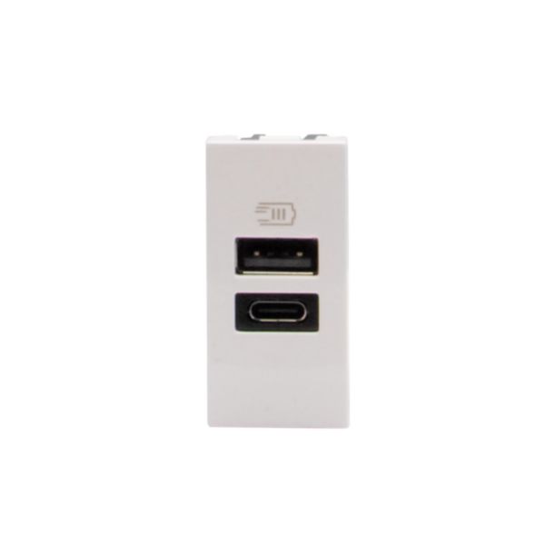 Double USB sockets - Type-A + Type-C - 5 V= - 3 A - 15 W.  