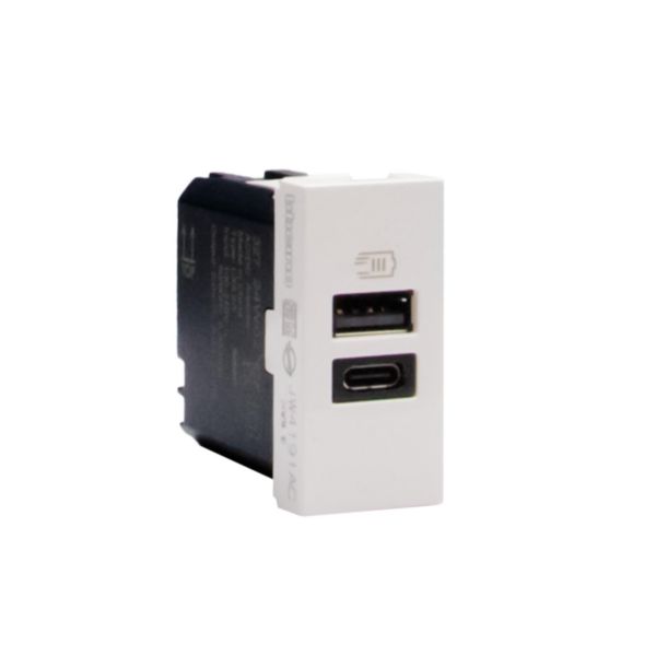 Double USB sockets - Type-A + Type-C - 5 V= - 3 A - 15 W.  