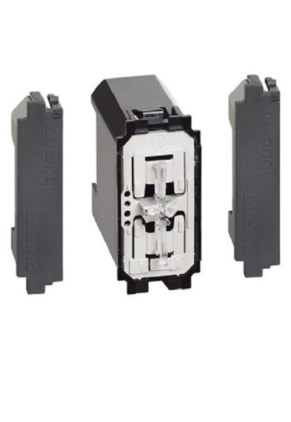 Connected dimmer/switch including 1 item K4411C (dimmer), 2 items K4949 (half-module blanking)