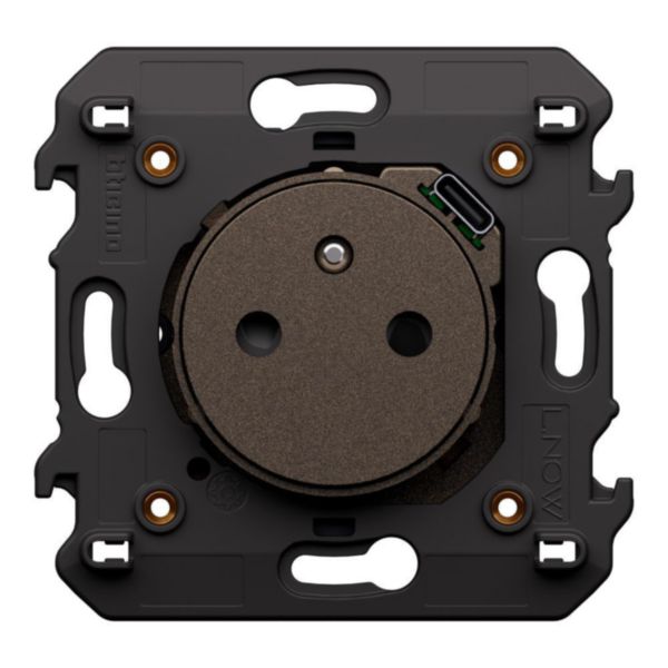 French/belgian standard flat electric socket with integrated USB charger.