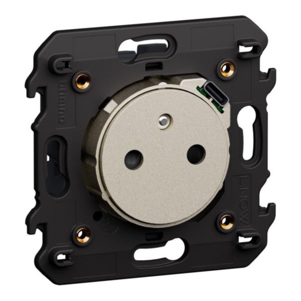 French/belgian standard flat electric socket with integrated USB charger.