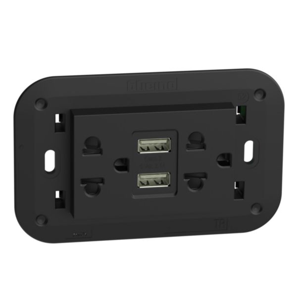 Euro american standard 2 P+E 16 A 127/250 Vac universal duplex socket - 5 Vdc type A USB charger