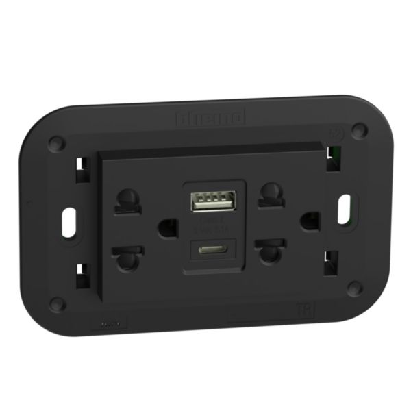 Euro american standard 2 P+E 16 A 127/250 Vac universal duplex socket - 5 Vdc type A and C USB charger