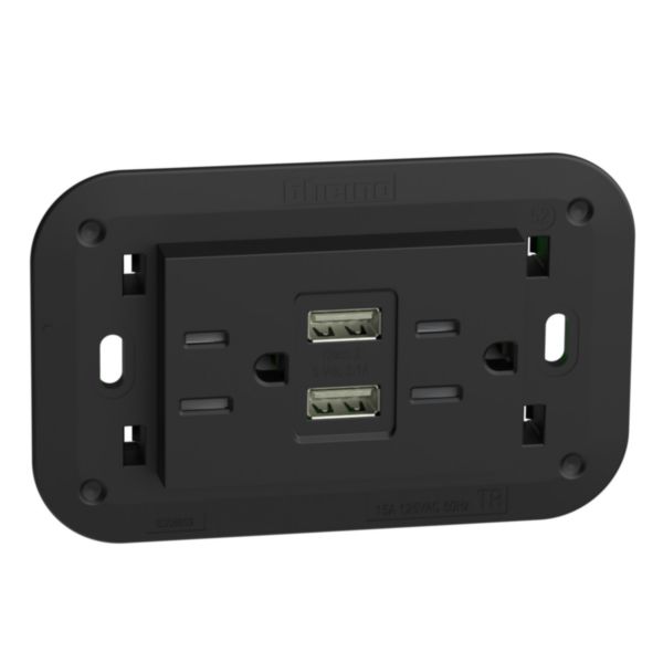 American standard 2 P+E 15 A 127/250 Vac universal duplex socket and 5 Vdc type A USB charger