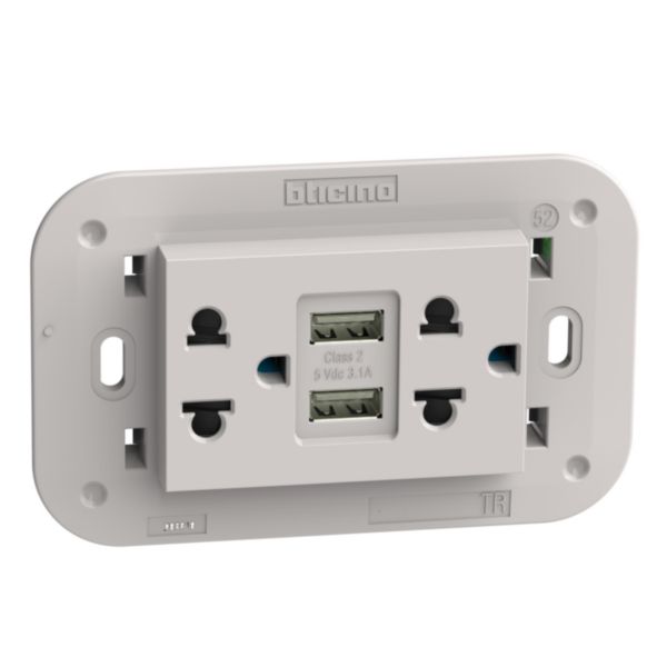Euro american standard 2 P+E 16 A 127/250 Vac universal duplex socket - 5 Vdc type A USB charger