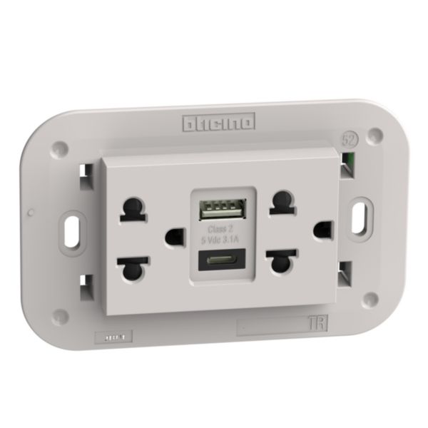 Euro american standard 2 P+E 16 A 127/250 Vac universal duplex socket - 5 Vdc type A and C USB charger