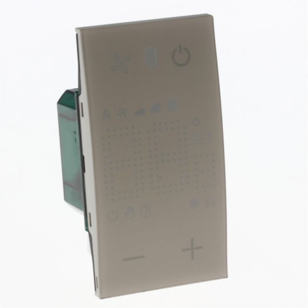 Flush mounted thermostat with backlit display for the management of different types of systems.