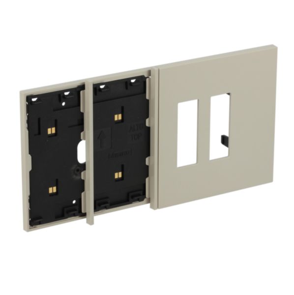 Electrified frame with double socket Italian escutcheon for 4-module box. Sand.