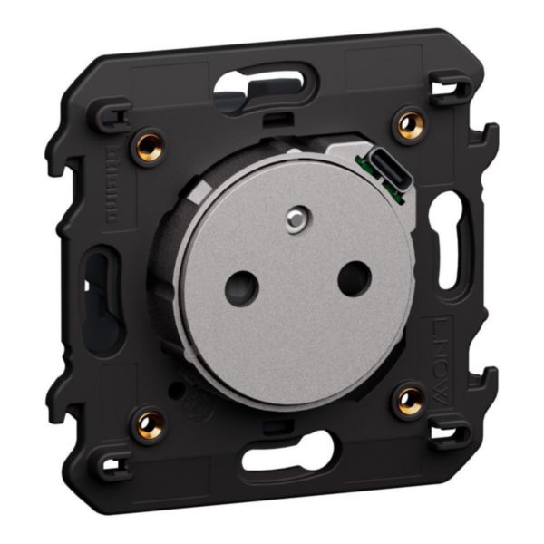 French/belgian standard flat electric socket with integrated USB charger.