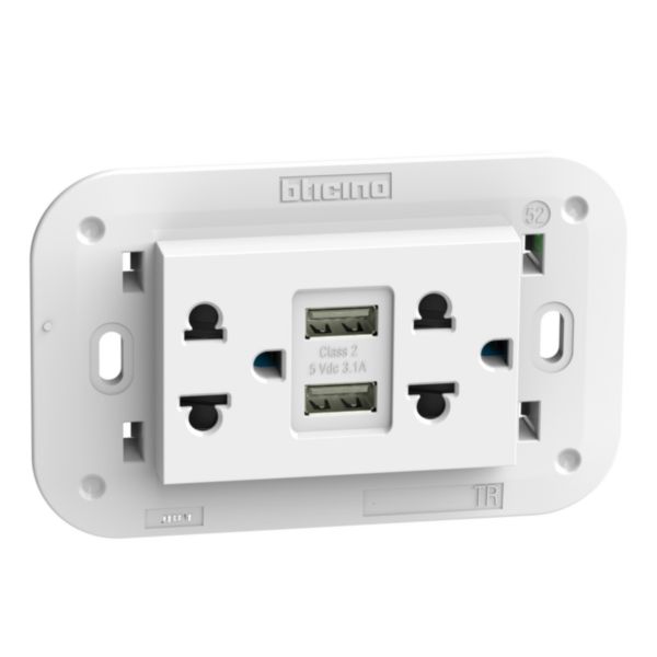 Euro american standard 2 P+E 16 A 127/250 Vac universal duplex socket - 5 Vdc type A USB charger