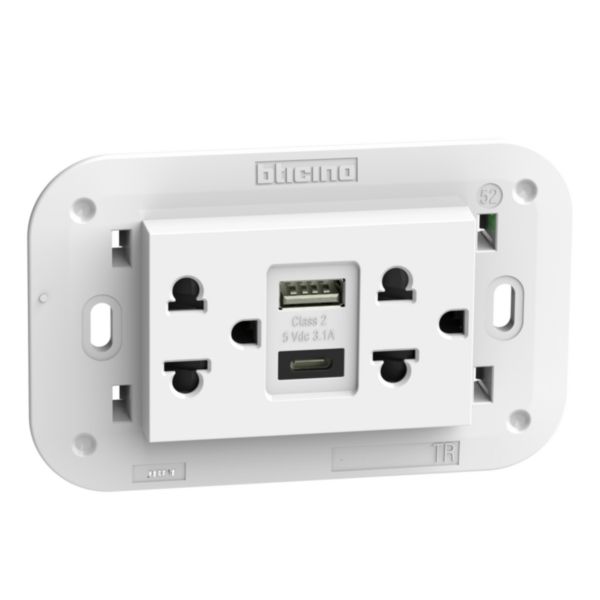 Euro american standard 2 P+E 16 A 127/250 Vac universal duplex socket - 5 Vdc type A and C USB charger