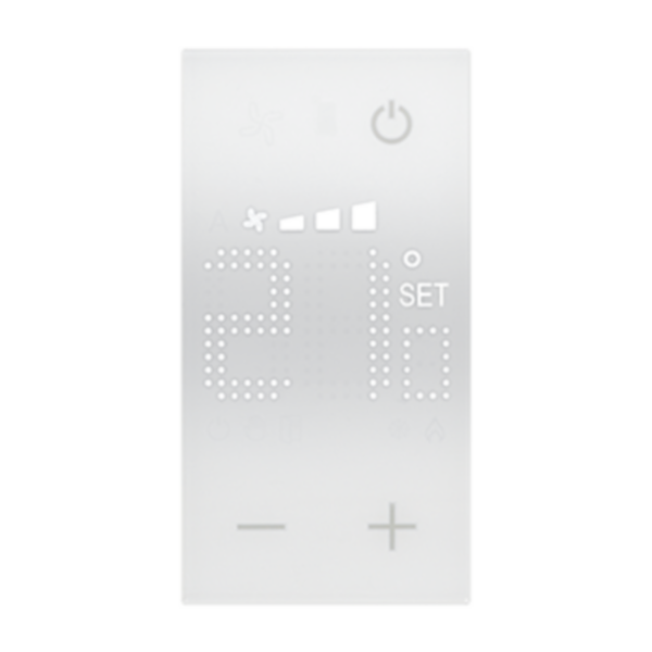 Flush mounted thermostat with backlit display for the management of different types of systems.