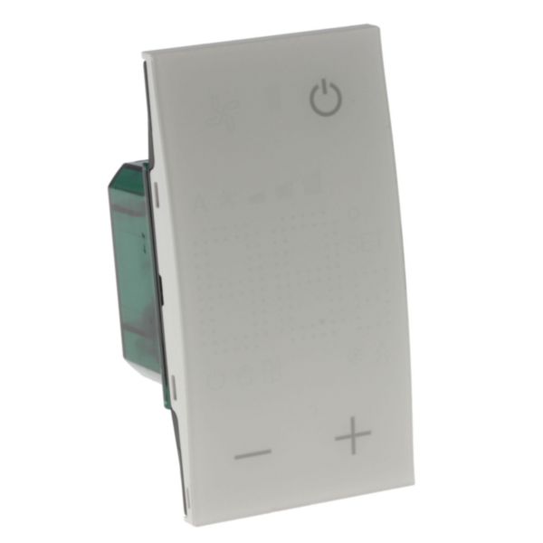 Flush mounted thermostat with backlit display for the management of different types of systems.