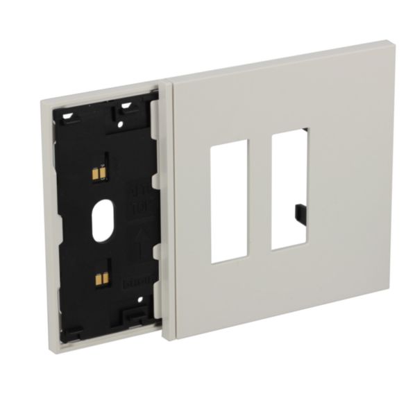 Electrified frame with double socket Italian escutcheon for 3-module box. White.