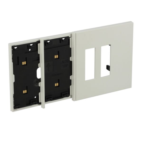 Electrified frame with double socket Italian escutcheon for 4-module box. White.