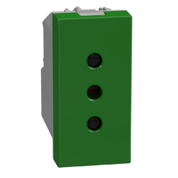 Italian standard P11 socket 2P+E 10 A 250 V - 1 module - green
